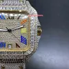 Iced Diamond-Herrenuhren, 2-Ton-Goldgehäuse, Regenbogenfarben, römische Ziffern, Skala, Gole-Gesicht, Baguette-Steine, Lünette, neuer Trend, Hip-Hop-Uhr, Automatikuhren