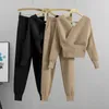 Zweiteilige Hosen-Trainingsanzüge für Damen, sexy Set für Frauen im koreanischen Stil, geripptes gestricktes rückenfreies Top und lange Hosenanzüge, Herbst-Outfits Y2K