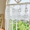 Cortina francesa con doble perla, parte inferior de encaje, corta, transparente, americana, bordada de alta calidad, medio hilo, cortinas para ventana, puerta de cocina