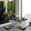 Shower Curtains Spring Forest Curtain Set Bath Mat Tropical Jungle Tree Green Plant Scenery Bathroom Non-Slip Rug Toilet Cover Lid Carpet
