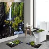 Tende da doccia Set di tende foresta primaverile Tappetino da bagno Giungla tropicale Albero Pianta verde Scenario Bagno Tappeto antiscivolo Copriwater Coperchio Tappeto