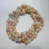Ręcznie robione bransoletka Bangle Handmade 4 Strand Natural 7-8 mm wielokolorowa kolorowa barokowa perła 20 cm dla kobiet prezent na biżuterię