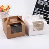 Gift Wrap 5pcs Kraft Paper Cake Box Christmas Wedding Favor Portable Pudding Cupcake Candy Bag Dessert Food Packing Organizer