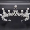 Hårklipp ros Liv Elegant romantisk brud Pearl Crown Wedding Headdress Crystal Handgjorda brudtillbehör