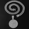 Hip Hop Rapper Men collier en or avec pendentif en diamant brillant STAY HARD pendentif rond micro-insert bijoux en zircon complet boîte de nuit punk 50 cm chaîne cubaine Miami 1779