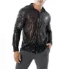 Chemises habillées pour hommes 2023 Mode Hommes Sparkly Paillettes Party Dance Rétro 70s Disco Discothèque Chemise Tops Single Breasted Performance Vêtements 230826