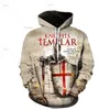 Herenhoodies Vintage Heren Gedrukt 3D Oude Soldaat Crusader Zwarte Hoodie Lente Herfst Oversized Kleding Met Lange Mouwen Jas Tops