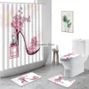 Rideaux de douche Cosmétiques Parfum et Fleur Rideau de douche 3d 4 pièces Ensemble Crochets personnalisés Décor imprimé Salle de bain Écran de couverture étanche 230826