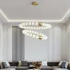 Chandeliers Brass LED Chandelier High Quality Living Room Dining Hanging Light Fixtures 3 Color Temperature Dimming Acrylic Ball