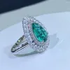 Anneaux de cluster Dubai magnifique artificielle Paraiba Tourmaline goutte d'eau grand anneau pour les femmes fête de mariage de luxe S925 bijoux en argent sterling