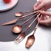 Dinnerware Sets Rose Gold Stainless Steel Cutlery Travel Flatware High Quality Dessert Spoon Dinner Knife Tea Fork Wedding Tableware