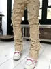 Мужские джинсы модные эластичные хип -хоп ретро мешковатый патч уличной одежды