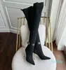 95mm strech suede Boots Skye Logo Knit Thigh-High tall Boot pointed Toe stiletto heel Runway luxury designers shoes heeled for women factory footwear