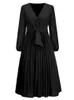 Robes décontractées Ouslee plissée pour femmes automne lanterne manches fête nuit robe taille haute longue mariage bal demoiselle d'honneur robes