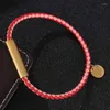 Charme Pulseiras Simples Jóias Vermelho Rosa Trançado Pulseira De Couro Mulheres Homens Aço Inoxidável Ímã Fivela Casais Bangles SP0716