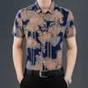 Men's Dress Shirts Summer Luxury Gilded Print Casual Business Men Soft Thin Slim Beach Shirt Quick Dry Hawaiian Tops Lapels Undershirt Homme 230826