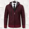 Suéter masculino com capuz jaqueta aconchegante cardigans com forro de pelúcia zíper bolsos para casual outono inverno malhas