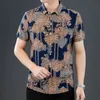 Men's Dress Shirts Summer Luxury Gilded Print Casual Business Men Soft Thin Slim Beach Shirt Quick Dry Hawaiian Tops Lapels Undershirt Homme 230826