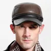 Ball Caps Cowskin Genuine Leather Baseball Men Warm Earflap Hat Cowhide Cap Cow Flat Top Snapback Adjustable B-7222