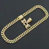 Hip Hop Rapper Men Shiny Diamond Pendant Gold Necklace Iced Out Ice Letters Pendant Micro-Inset Full Zircon Jewelry Night Club Punk 50cm Miami Cuban Chain 1787
