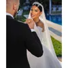 Arabska biała suknia balowa suknie ślubne bez ramiączki koraliki koronkowe koronkowe rękawy plażowe suknie ślubne Sieknięcie pociągu Off-Rzemat Vestido de novia 328 328