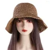 Wide Brim Hats Fashion Summer Bowknot Handmade Beach Cap Lace Ribbon British Style Sunscreen Weave Sun Straw Hat Top