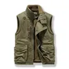 Mäns västar Autumn Military Vest Men Stand Collar Fashion Side Bottons Thick Warme Fleece Men's Vests Jacket STEVELESS PLUS STORLEK 4XL 230827