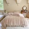 Yatak Seti Pamuk Fransız Prenses Seti 400TC Yıkanmış Romantik Dantel Ruffles Patchwork Nevresim Yatak Tabağı Yastık Kılıfı