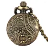 Taschenuhren Bronze aushöhlen Schmetterling halbe Abdeckung Männer Frauen Quarz Analoguhr Halskette Kette arabische Zahl Uhr Zeitmesser