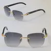 도매 판매 클래식 림리스 림리스 오리지널 흰색 안에있는 블랙 버팔로 혼 선글라스 여성 남성 18K 골드 UV400 렌즈 태양 안경 남성과 여성 프레임