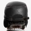 Ball Caps Cowskin Genuine Leather Baseball Men Warm Earflap Hat Cowhide Cap Cow Flat Top Snapback Adjustable B-7222