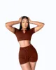 Women's Tracksuits APIPEE Summer Clothes Club Outfit For Woman Sexy Two Piece Set Women Ribbed Zipper Crop Top And Drawstring Shorts Sport