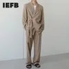 Men's Suits Blazers IEFB Korean Trend Cotton Suit Coat Loose Casual Bandage Belt 2023 Autumn Blazer Khaki Clothing 230826