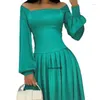 Casual Jurken Vrouwen Lantaarn Mouw Taille Avondjurk Elegante Effen Kleur Herfst Sexy Slanke Korte Dame Geplooide Vestidos Party