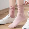 Women Socks 5 par Crew JK Girls Pack Solid Cotton Lolita White Black Knee High Streetwear Harajuku frilly