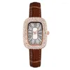 Horloges Sdotter Damesmode Volledige boor Gypsophila Quartz Horloges Pigeon Egg Design Dameshorloge Luxe lederen band Rome Vintage