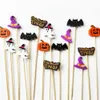 Engångs servis 50 100st halloween bambu spett pumpa spöke frukt gaffel buffé dessert cocktail stick dekoration 230826