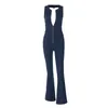 Women's 23ss Summer New Slim Fit and Slim Fashion Street Peel Back High Waist Denim jumpsuit