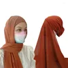 Ethnic Clothing Yellow Instant Hijabs Women Bonnet With Chiffon Shawl Buttons Easy To Wear Masks Hat
