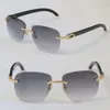 Wholesale Selling Classics Rimless Rimless Original White inside Black Buffalo horn Sunglasses Women Men 18K Gold UV400 Lens Sun Glasses Male and Female Frame