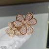 Vintage Band Rings Frivolve Brand Designer Copper Double Head Classic Full Crystal Four Leaf Clover Flower Open Ring For Women Jewelry Party Gift With Box