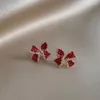 Stud Earrings 2023 Style Gold Plated Red Bow Earring Fashion Women CZ Crystal Jewelry Charm Bohemia Trend Party Gift