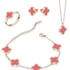 Lucky Four Leaf Grass Necklace Bracelet Ring Earrings Four Piece Set Rose Gold Collar Chain Women's Summer Day Long Necklace Available in Colors