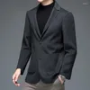 Trajes para hombres 2023 Otoño Invierno Hombres Cashmere Blazer Gris Negro Noched Collar Diseño Chaqueta Traje Masculino Cálido Trajes Suaves Ropa Casual de Negocios