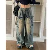 Damenjeans American Heavy Industry Multipocket Washed Cargo Y2K Retro Old Street Hip Hop Loose Casual High Waist Wide Leg 230826