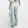 Женские джинсы Весна в женских джинсах, вымытая процесс, корейская мода, изношенные грузовые брюки, громкое название хлопок прямые брюки Y2K 230826