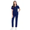 Tweedelige damesbroeken Groothandel Dameskleding Stijlvolle scrubsets Ziekenhuiswerkpakken Tops Broek Effen Kleur Unisex Operatie-uniform Verpleegstersaccessoires 230826