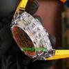 APS Factory Watches APSF AET Lambda 44 mm saffierkristal chronograaf automatisch A3126 uurwerk herenhorloge gele wijzerplaat rubberen band herenhorloges