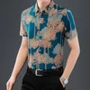 Men's Dress Shirts Summer Luxury Gilded Print Casual Business Men Soft Thin Slim Beach Shirt Quick Dry Hawaiian Tops Lapels Undershirt Homme 230826