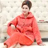 Vêtements de nuit pour femmes Femme Corail Velours Matelassé Pyjamas Ensembles Épais 3 Couches Pyjamas Automne Hiver Femmes Coton Pyjama Manches Longues Home Wear